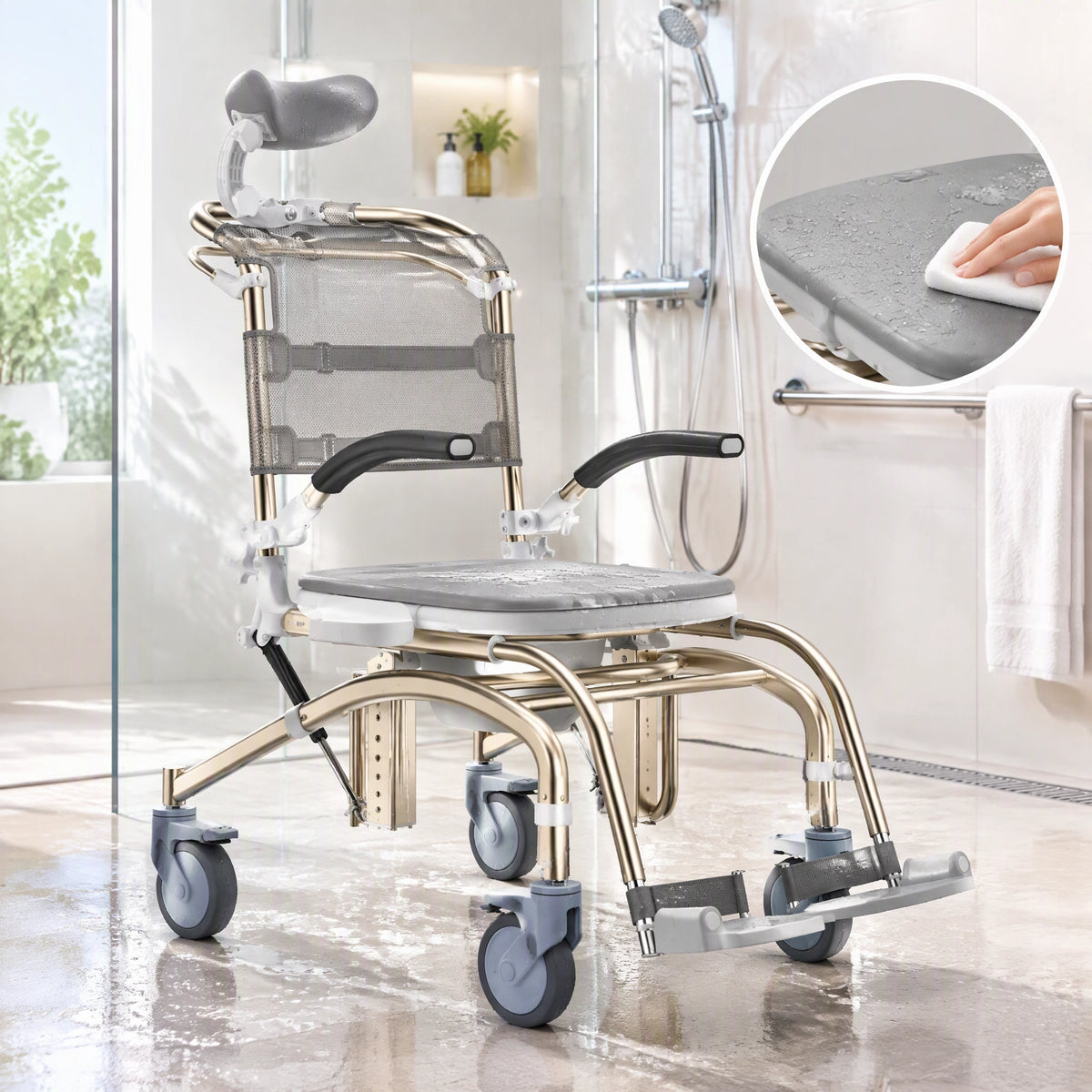 Leichter Toiletten-Duschstuhl, tragbarer Badrollstuhl