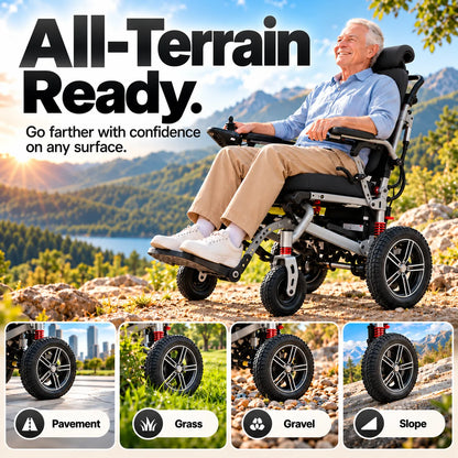Reclining Electric Wheelchair with Adjustable Backrest & Inflatable Lumbar Support