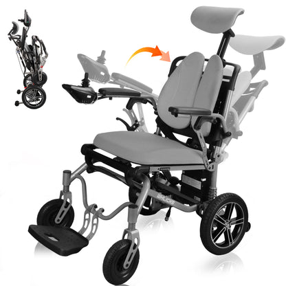 Reclining Electric Wheelchair with Adjustable Backrest & Inflatable Lumbar Support