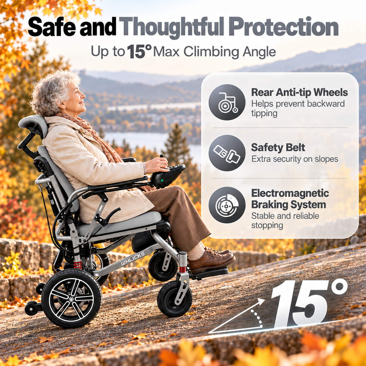 Reclining Electric Wheelchair with Adjustable Backrest & Inflatable Lumbar Support