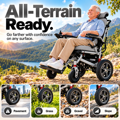 Reclining Electric Wheelchair with Adjustable Backrest & Inflatable Lumbar Support