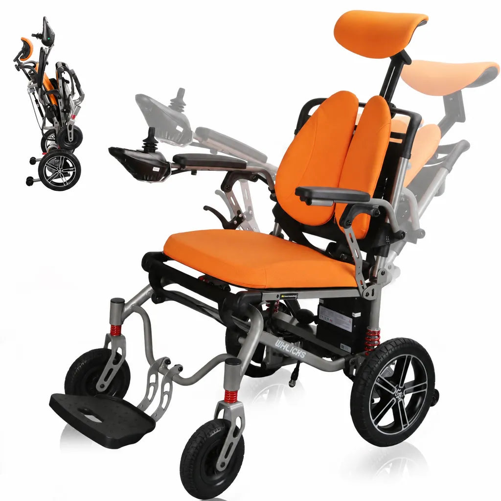 Reclining Electric Wheelchair with Adjustable Backrest & Inflatable Lumbar Support