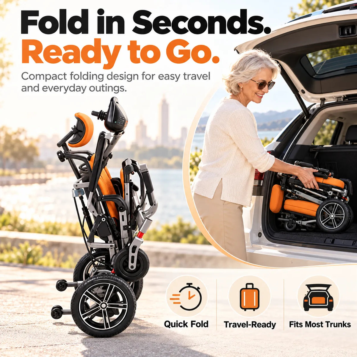 Reclining Electric Wheelchair with Adjustable Backrest & Inflatable Lumbar Support