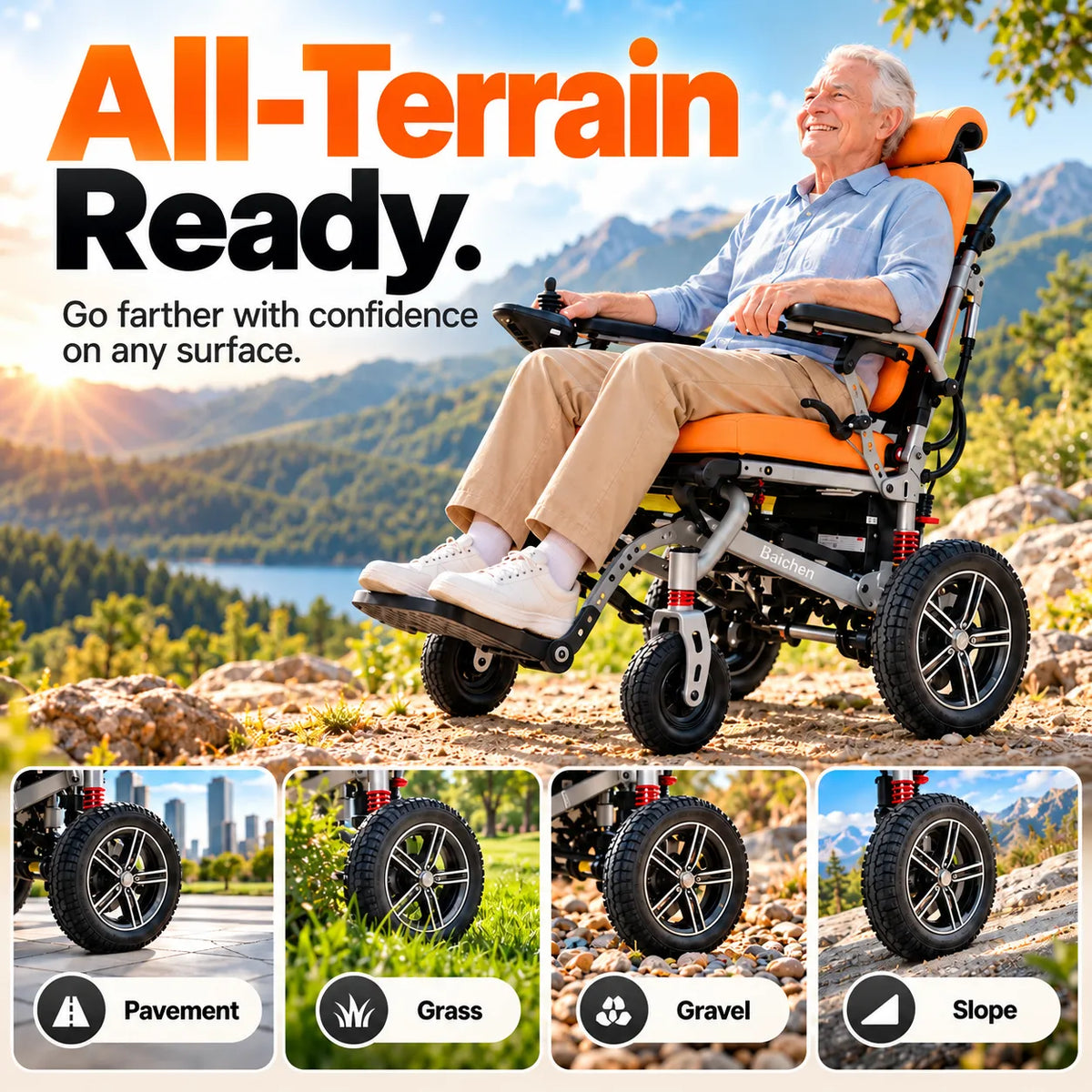 Reclining Electric Wheelchair with Adjustable Backrest & Inflatable Lumbar Support
