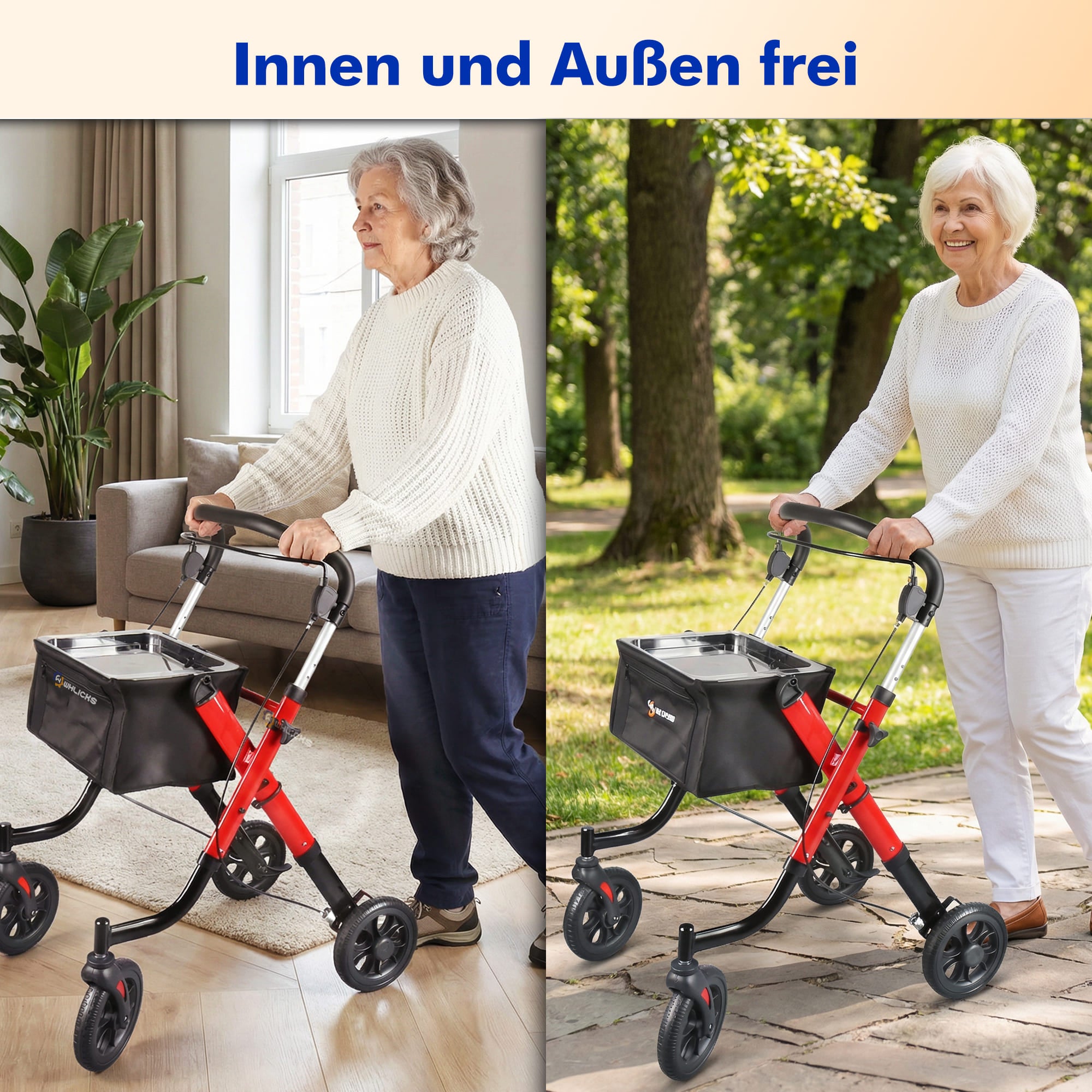 Lightweight Rollator Walker with Soft Wheels & Adjustable Height