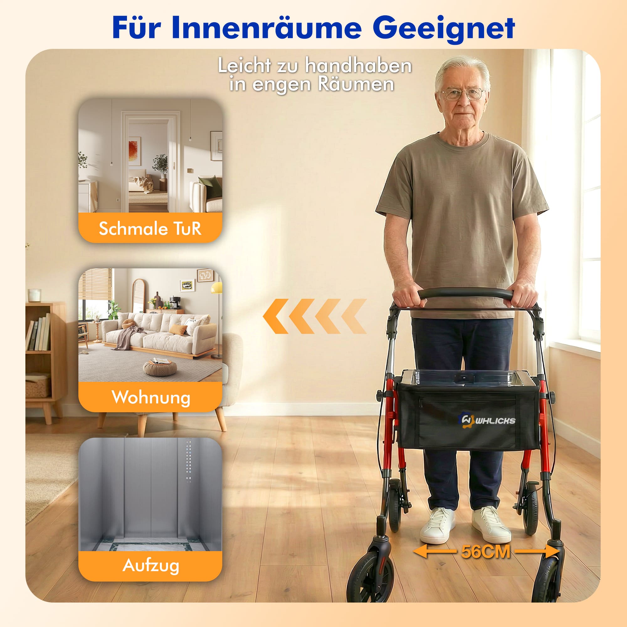 Lightweight Rollator Walker with Soft Wheels & Adjustable Height