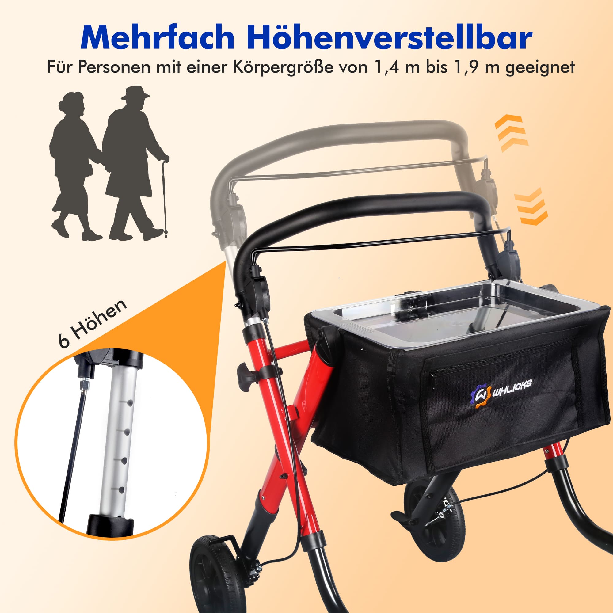 Lightweight Rollator Walker with Soft Wheels & Adjustable Height