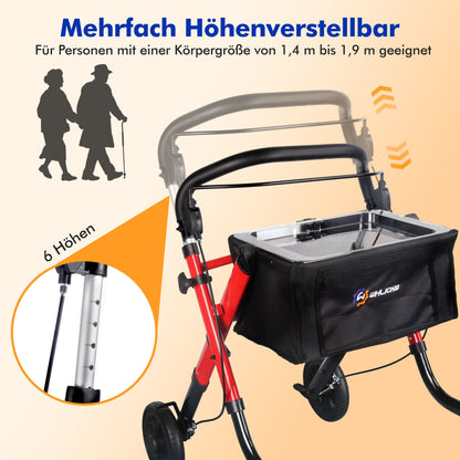 Lightweight Rollator Walker with Soft Wheels & Adjustable Height