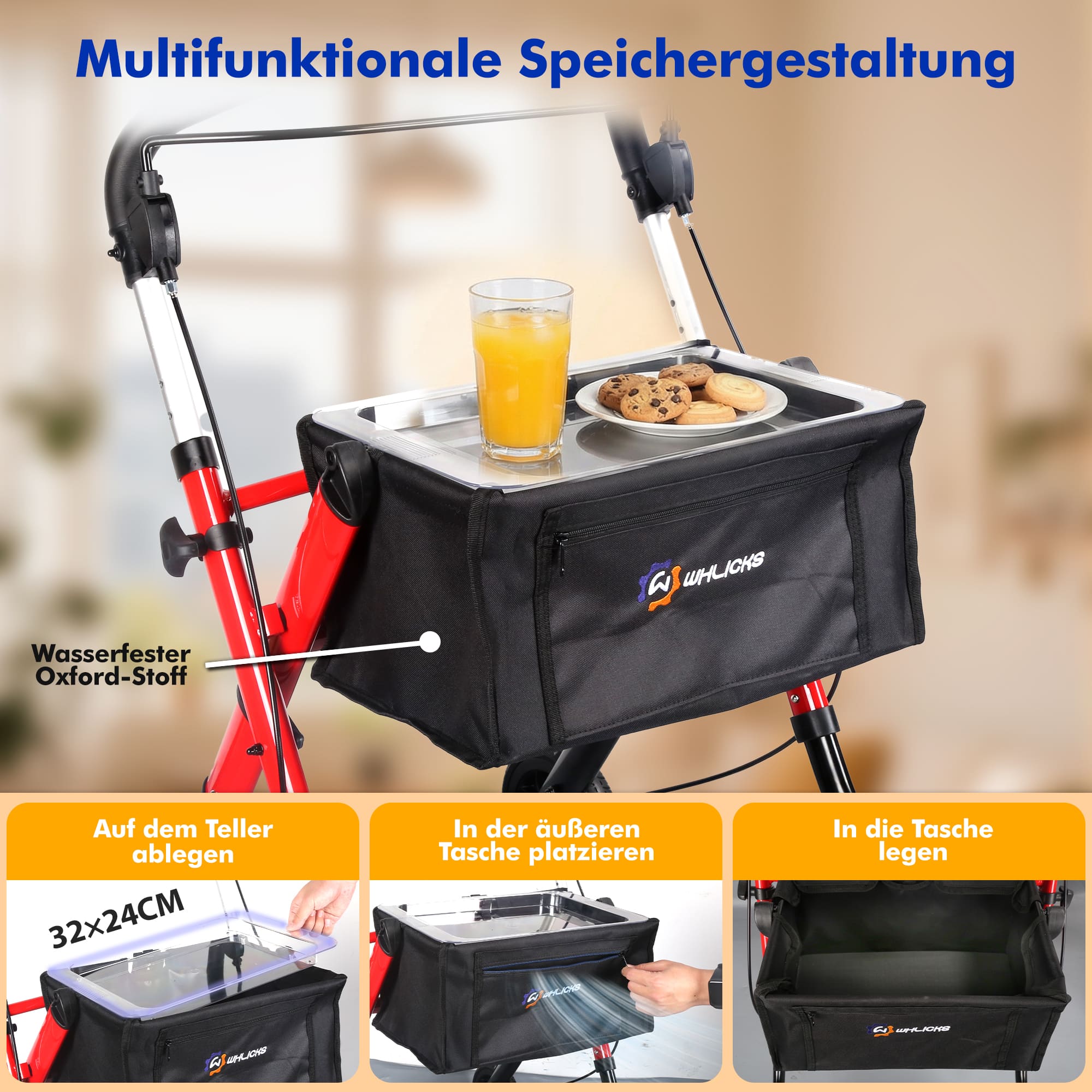 Lightweight Rollator Walker with Soft Wheels & Adjustable Height