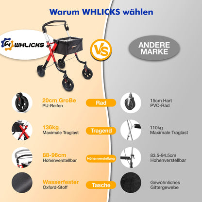 Lightweight Rollator Walker with Soft Wheels & Adjustable Height