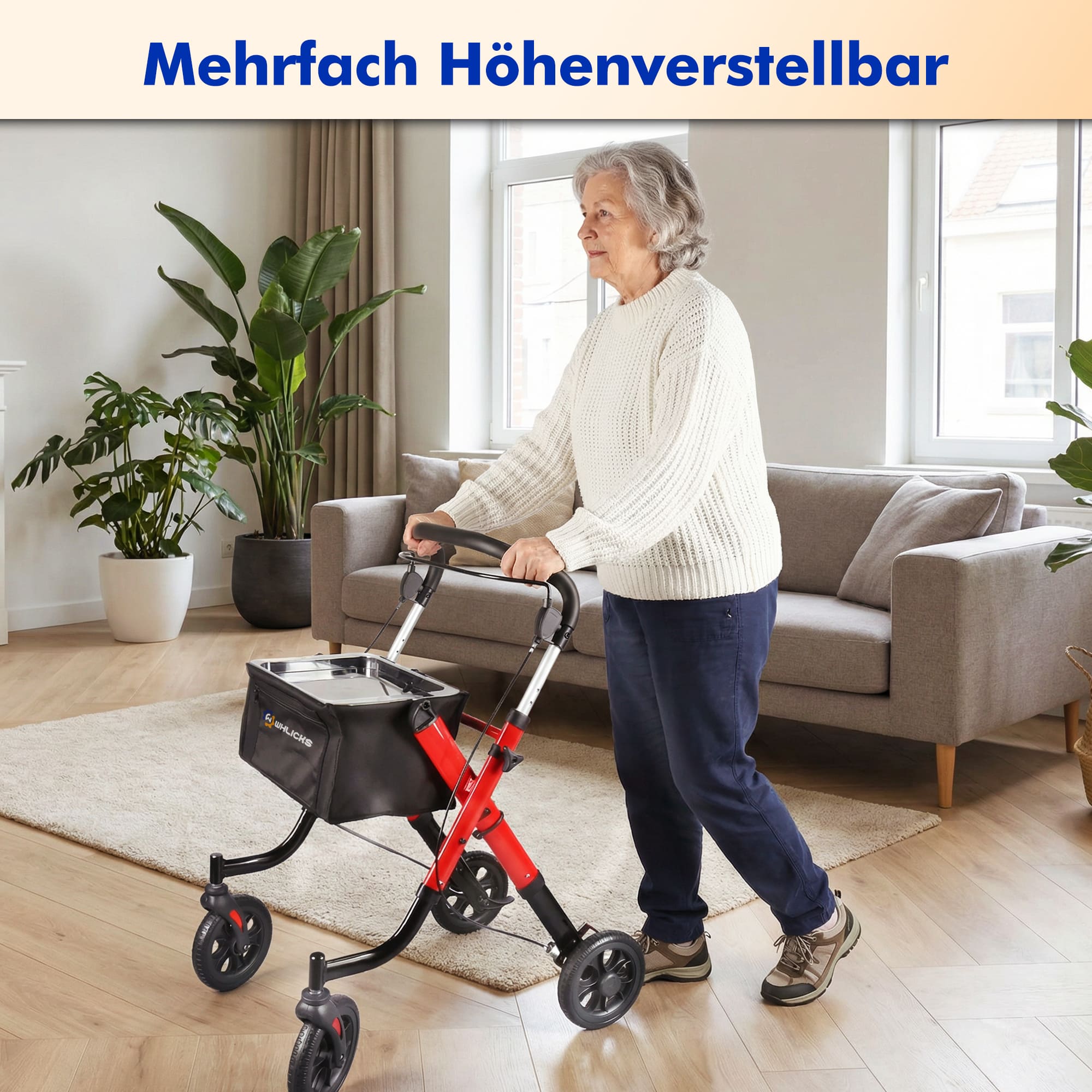 Lightweight Rollator Walker with Soft Wheels & Adjustable Height