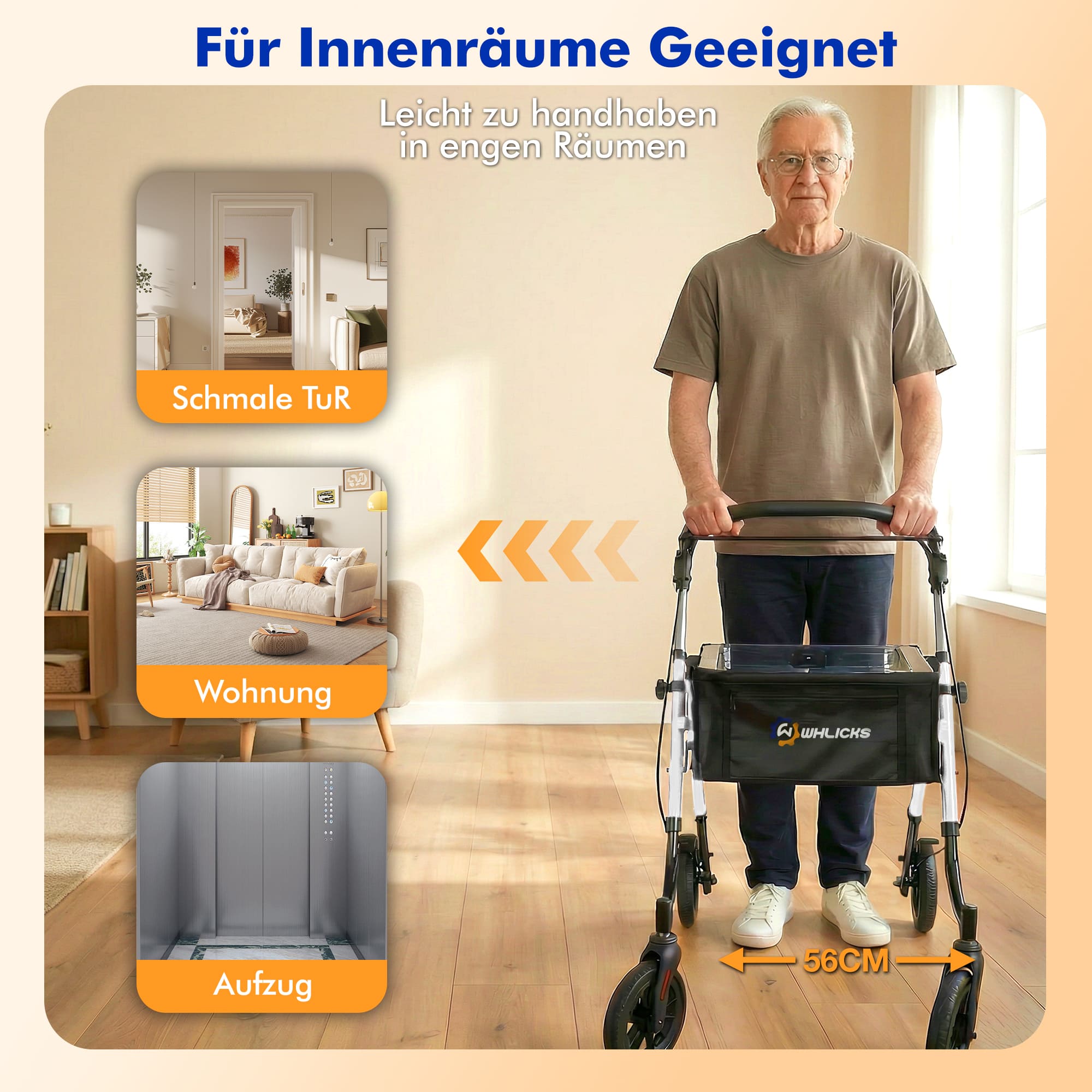 Lightweight Rollator Walker with Soft Wheels & Adjustable Height