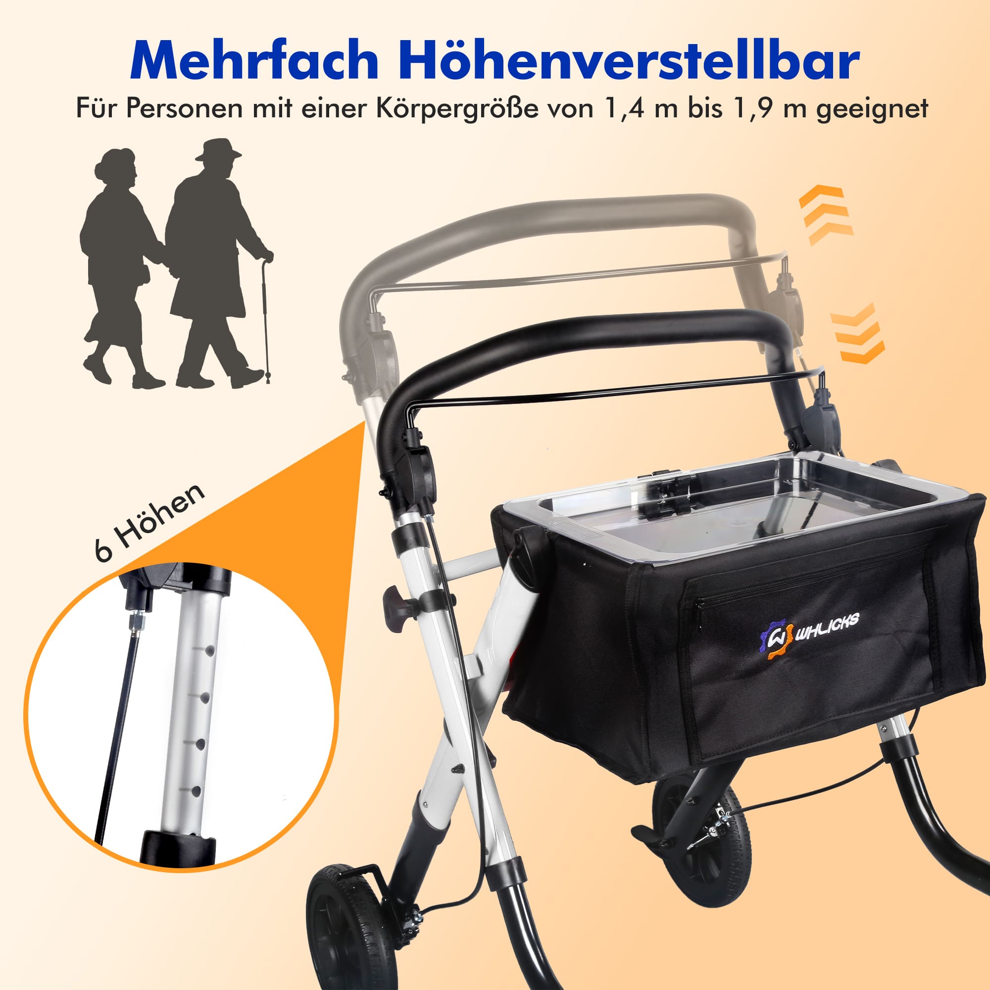 Lightweight Rollator Walker with Soft Wheels & Adjustable Height