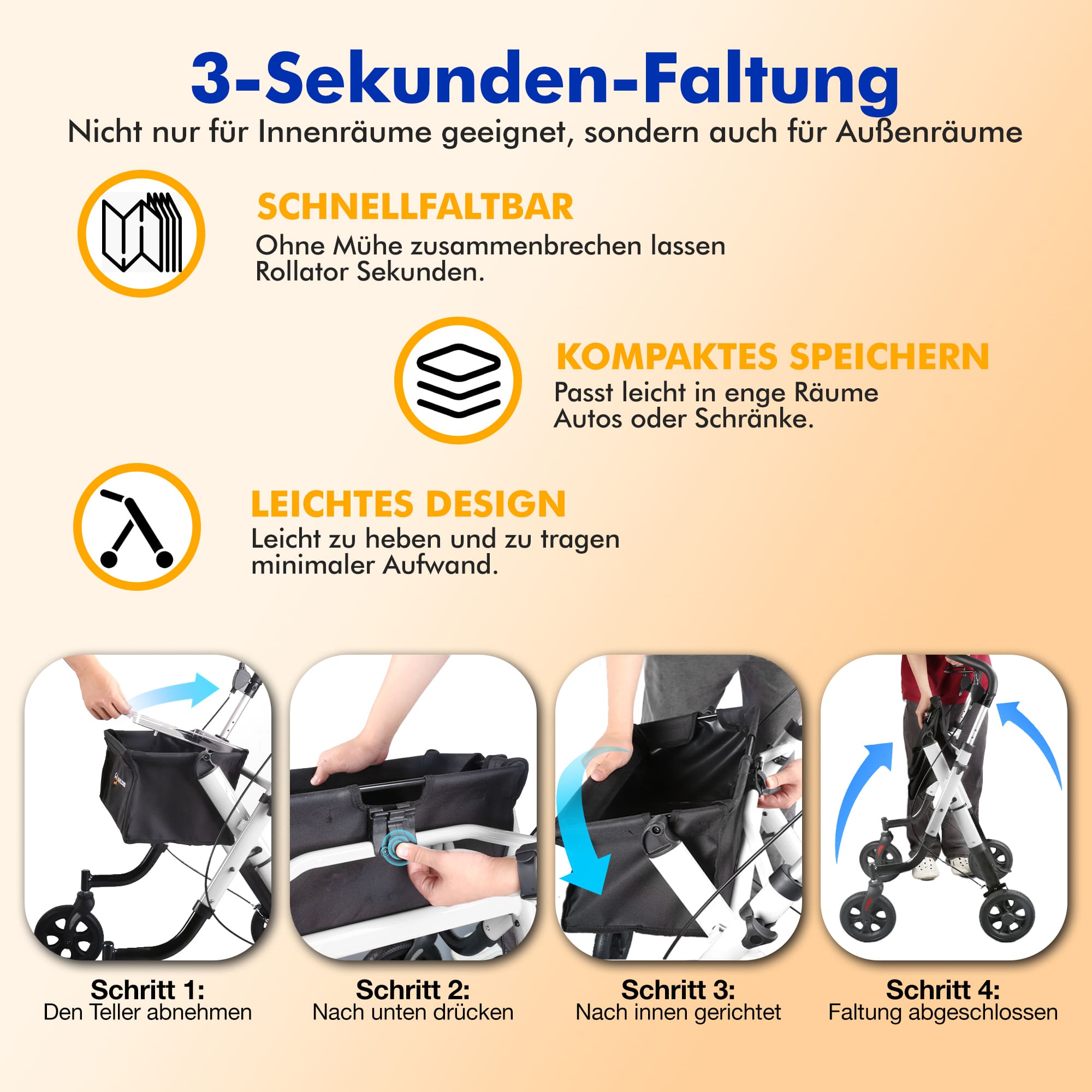 Lightweight Rollator Walker with Soft Wheels & Adjustable Height