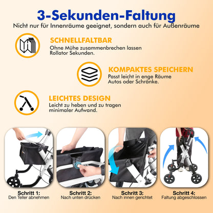Lightweight Rollator Walker with Soft Wheels & Adjustable Height