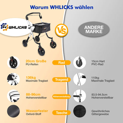 Lightweight Rollator Walker with Soft Wheels & Adjustable Height