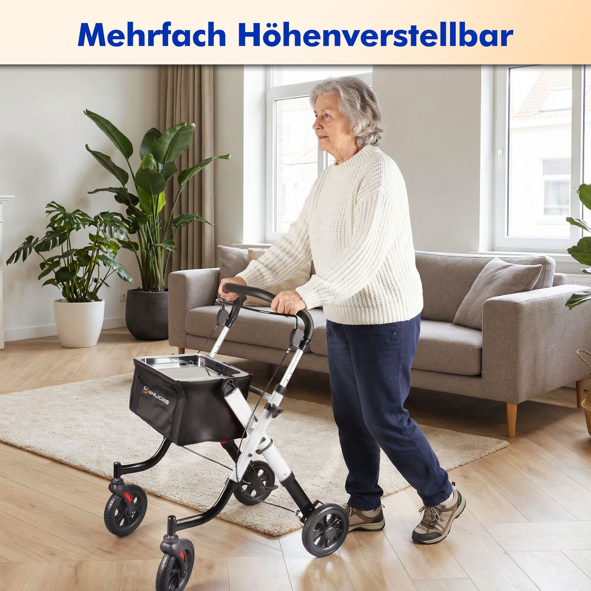 Lightweight Rollator Walker with Soft Wheels & Adjustable Height