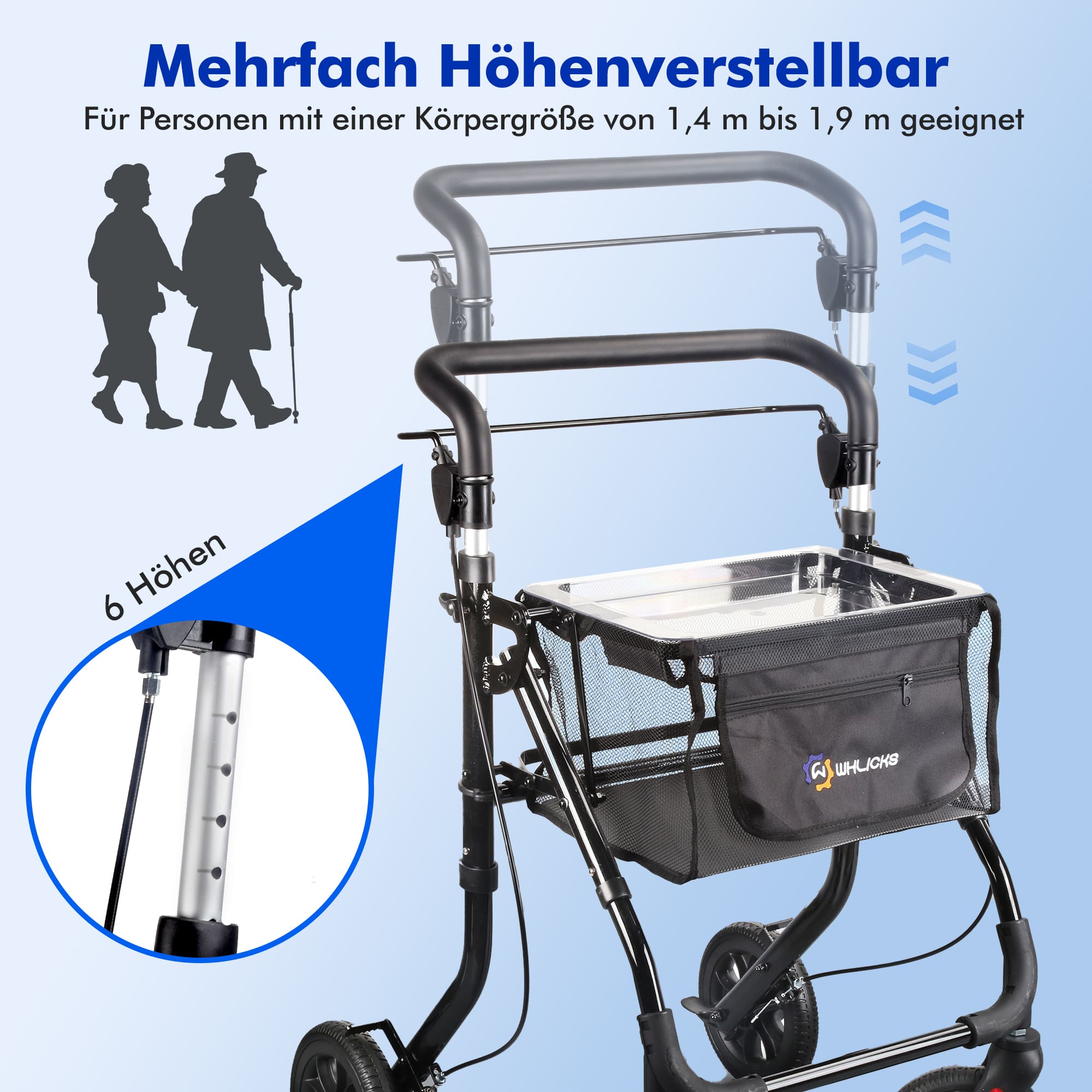 Lightweight Rollator Walker with Soft Wheels & Adjustable Height