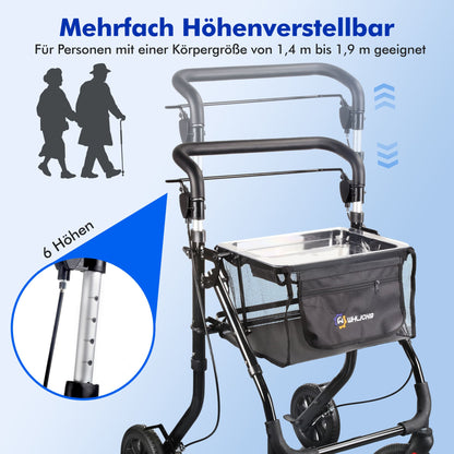 Lightweight Rollator Walker with Soft Wheels & Adjustable Height