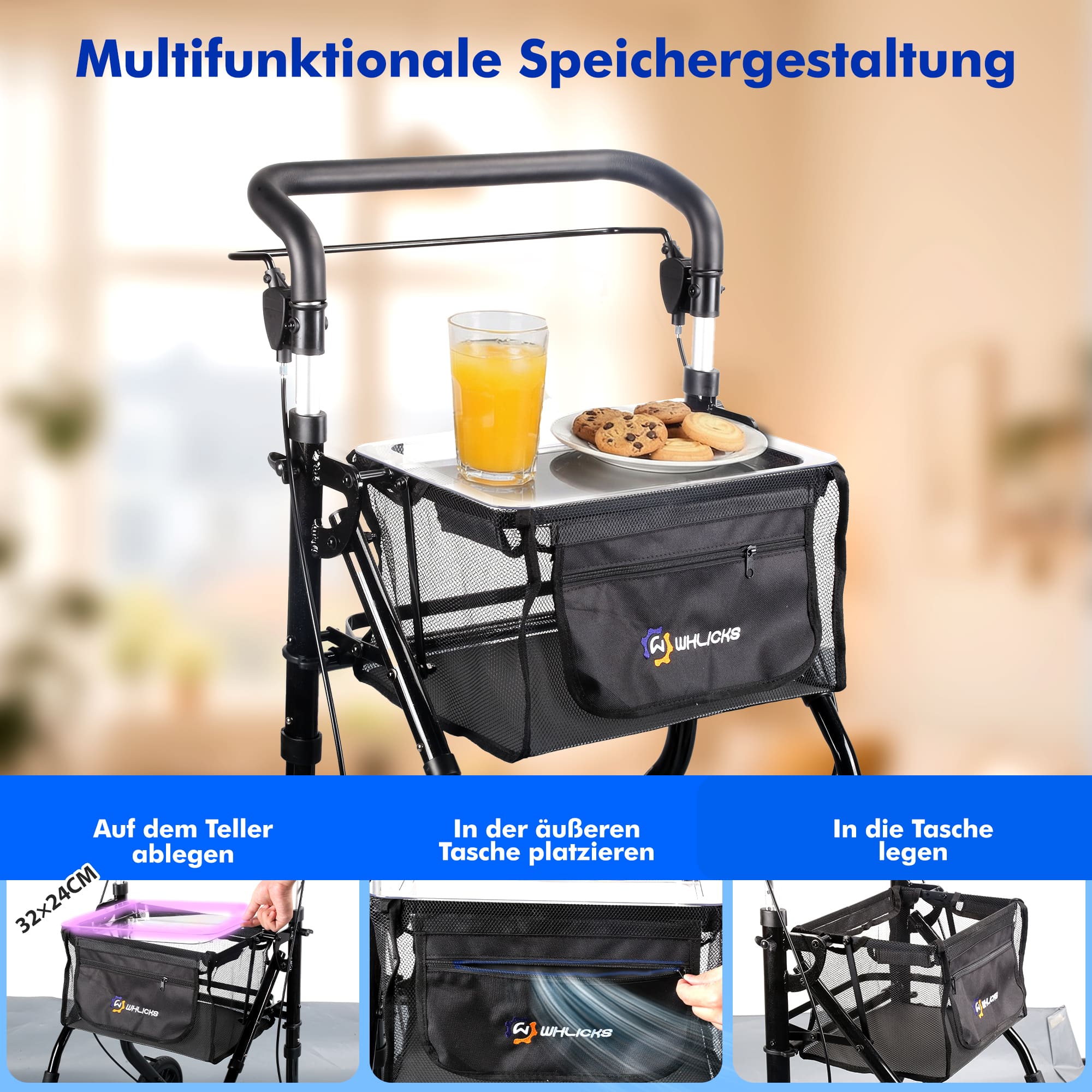 Lightweight Rollator Walker with Soft Wheels & Adjustable Height