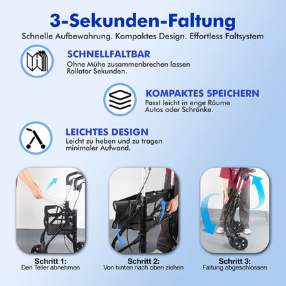 Lightweight Rollator Walker with Soft Wheels & Adjustable Height