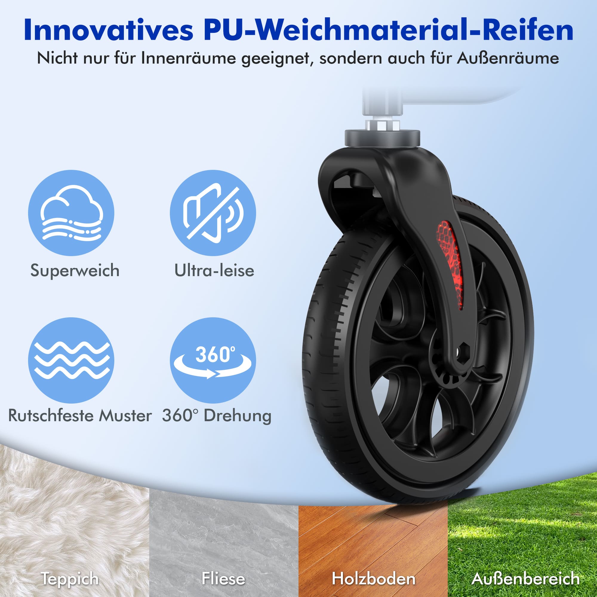 Lightweight Rollator Walker with Soft Wheels & Adjustable Height