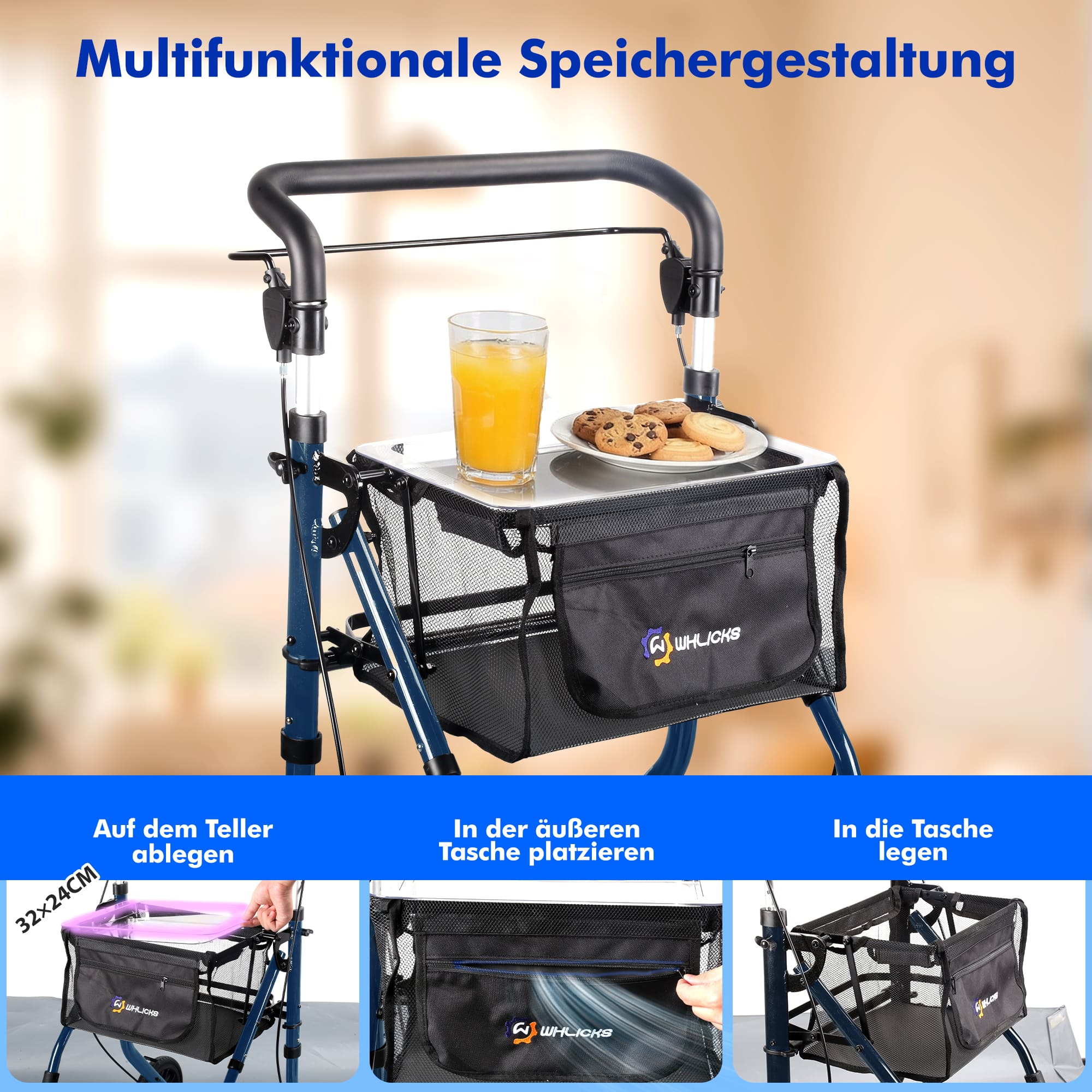 Lightweight Rollator Walker with Soft Wheels & Adjustable Height