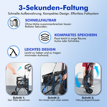 Lightweight Rollator Walker with Soft Wheels & Adjustable Height