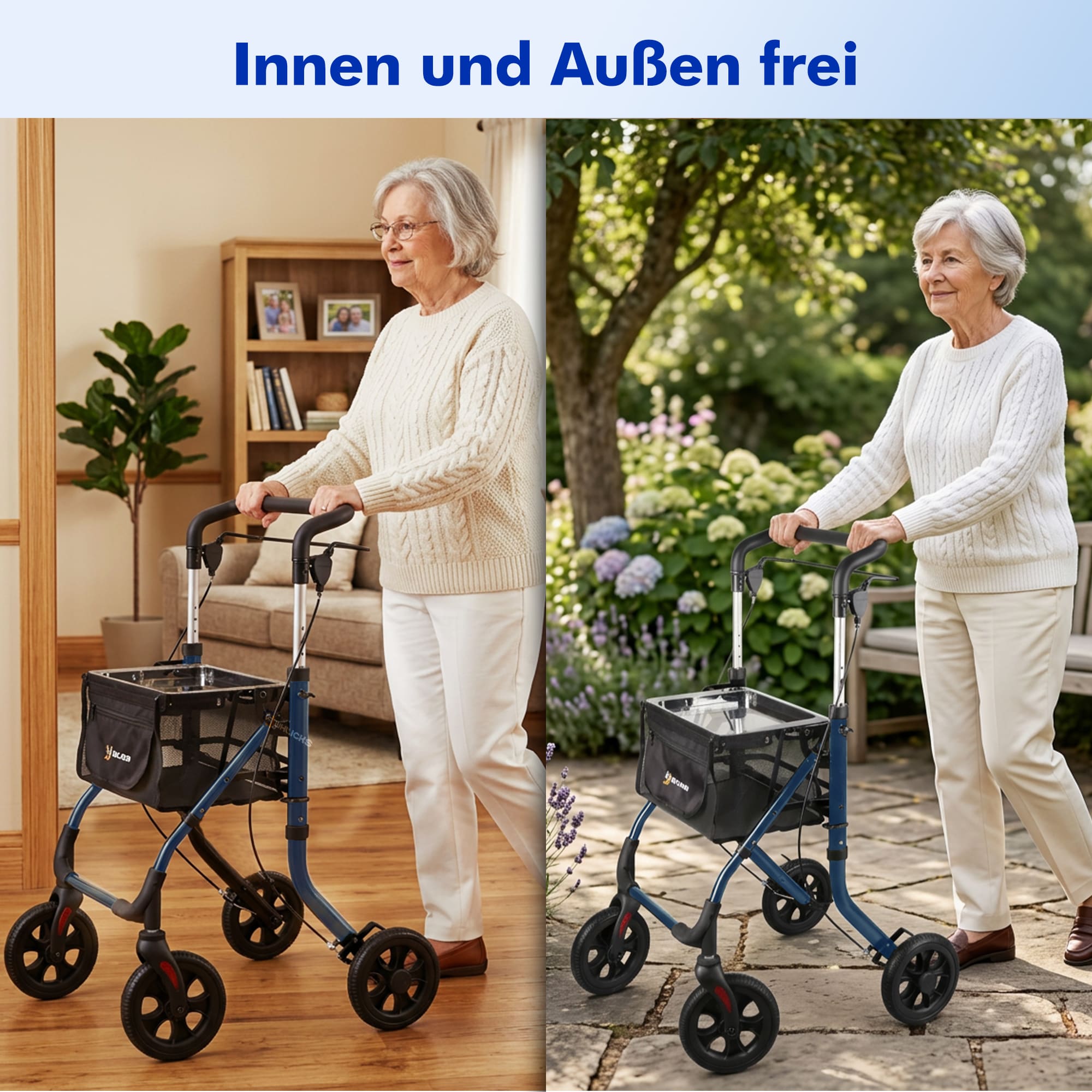 Lightweight Rollator Walker with Soft Wheels & Adjustable Height