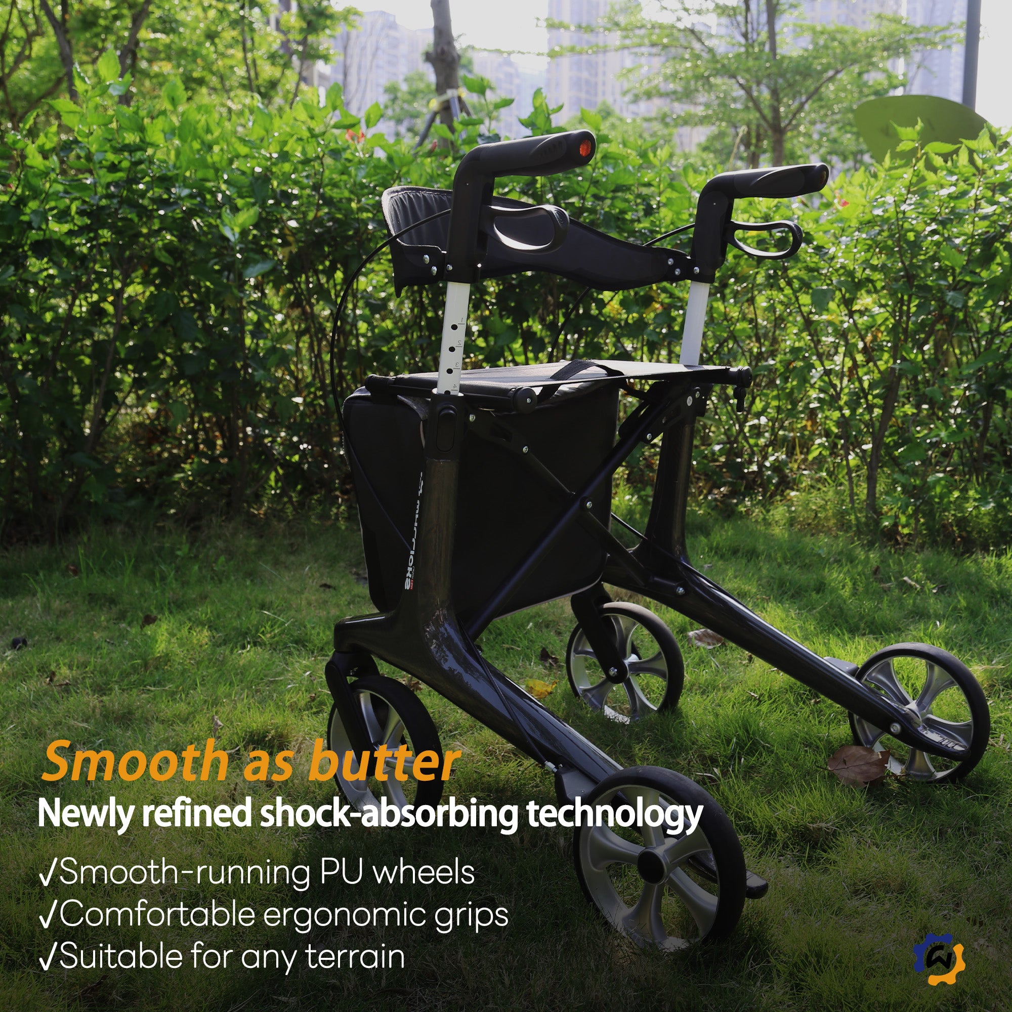 Carbon Ultralight 4-Wheel Rollator Walker – Premium Foldable Walker for Seniors with Seat & Organizer Bags