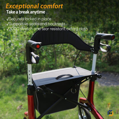 Carbon Ultralight 4-Wheel Rollator Walker – Premium Foldable Walker for Seniors with Seat & Organizer Bags