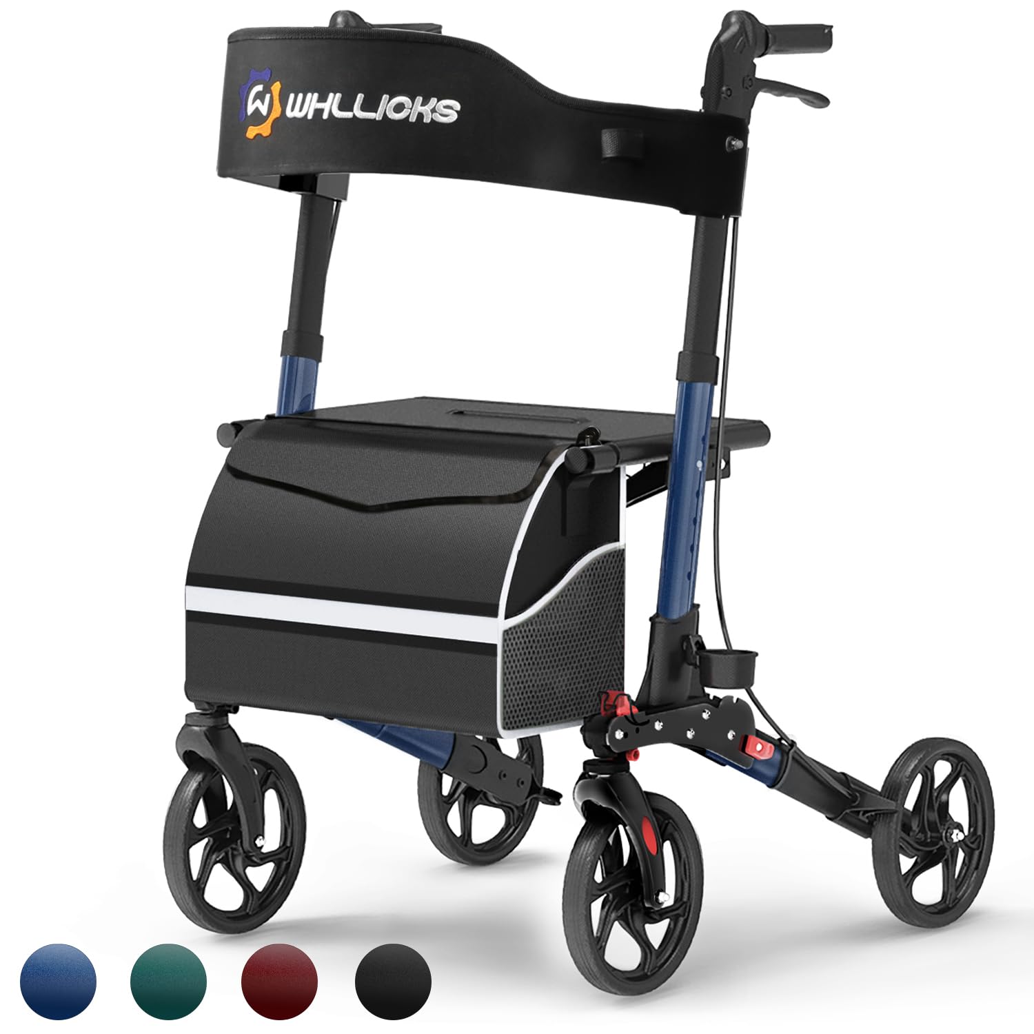 blue rollator walker with seat