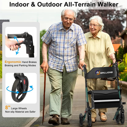 3-in-1 Heavy-Duty Foldable Rollator with Adjustable Handle Height, Supports 450 lbs