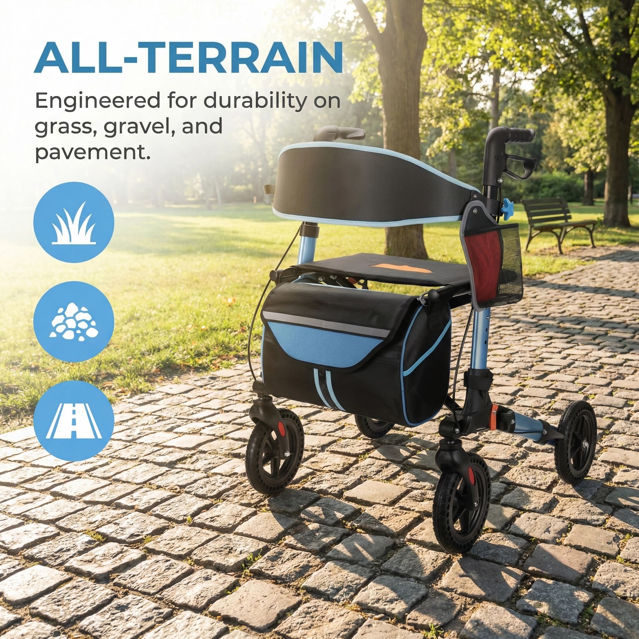 Foldable Lightweight Rollator with Seat Cushion and All-terrain Wheels