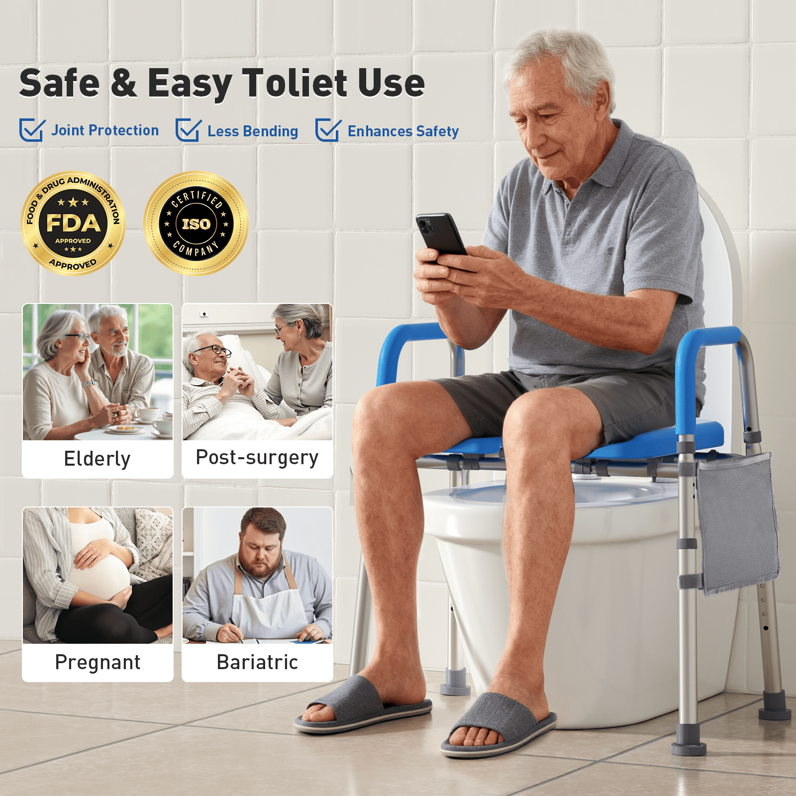 Whlicks Raised Toilet Seat with Handles for Seniors– Adjustable & Comfortable Support