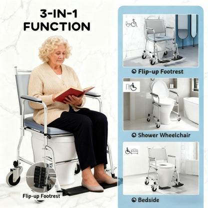 4-in-1 Foldable Rolling Home Chair with Padded Seat and Footrests