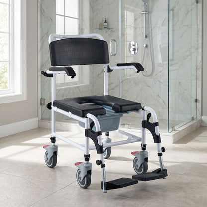 4-in-1 Shower Commode Wheelchair with Wheels & Adjustable Height