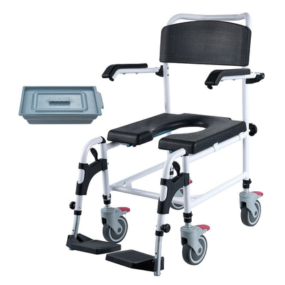 4-in-1 Shower Commode Wheelchair with Wheels & Adjustable Height