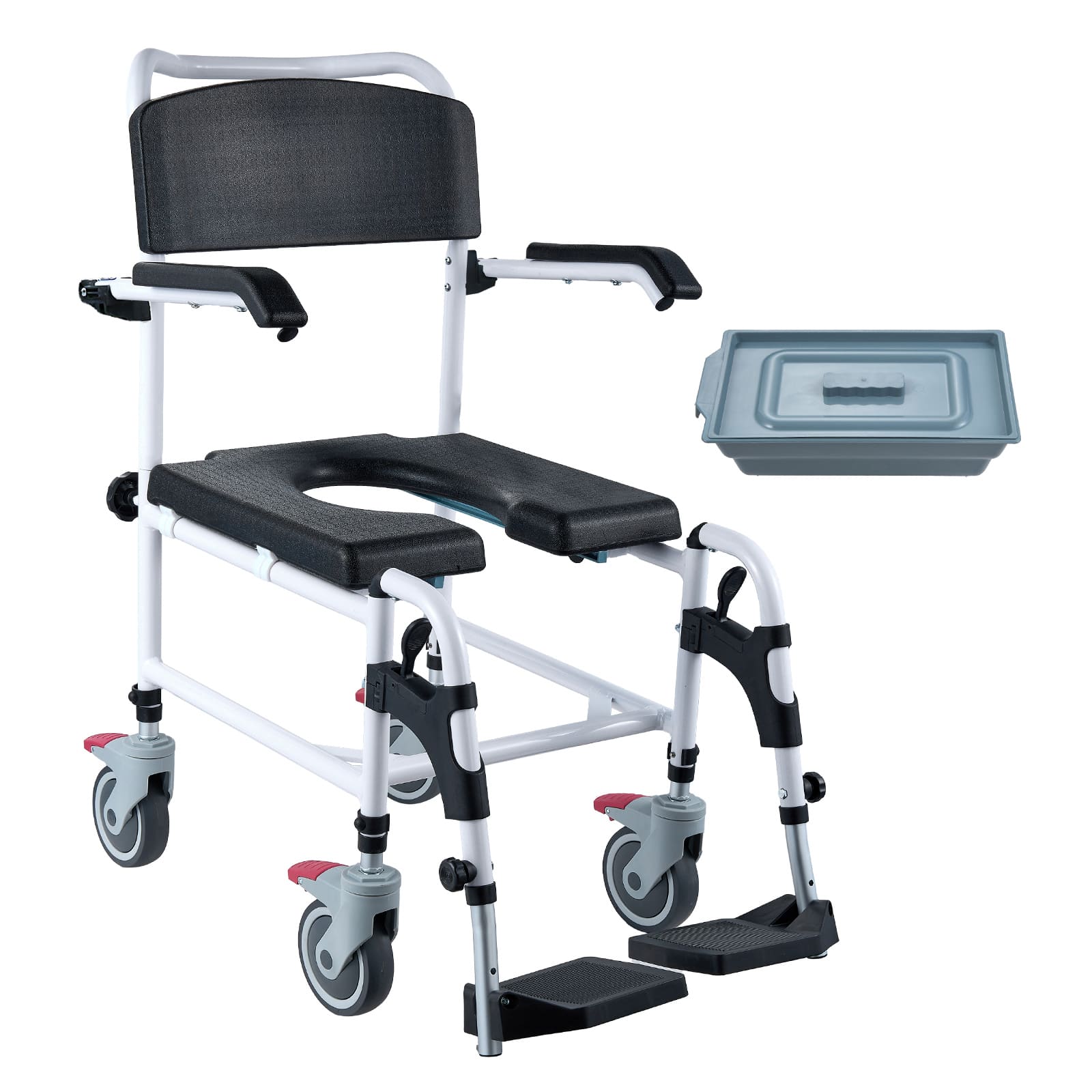 4-in-1 Shower Commode Wheelchair with Wheels & Adjustable Height