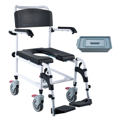 4-in-1 Shower Commode Wheelchair with Wheels & Adjustable Height