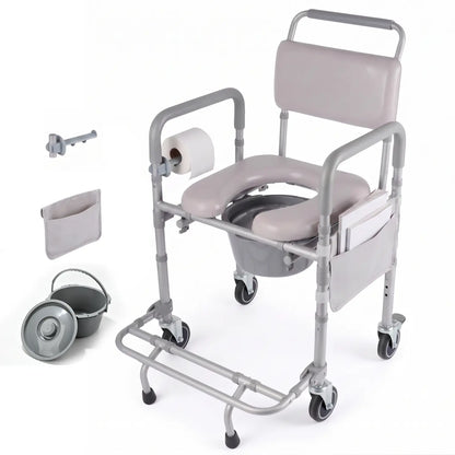 4-in-1 multifunctional commode wheelchair with padded seat