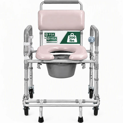 Premium 4-in-1 Shower Commode Chair with Wheels