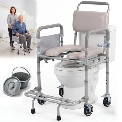 Premium 4-in-1 Shower Commode Chair with Wheels