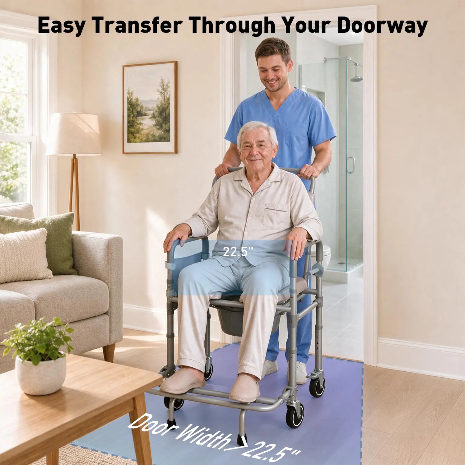Premium 4-in-1 Shower Commode Chair with Wheels