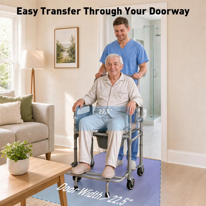 Premium 4-in-1 Shower Commode Chair with Wheels