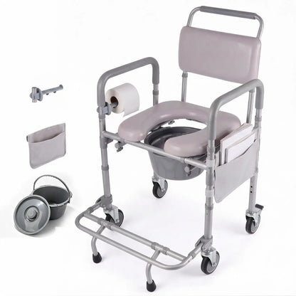 Premium 4-in-1 Shower Commode Chair with Wheels