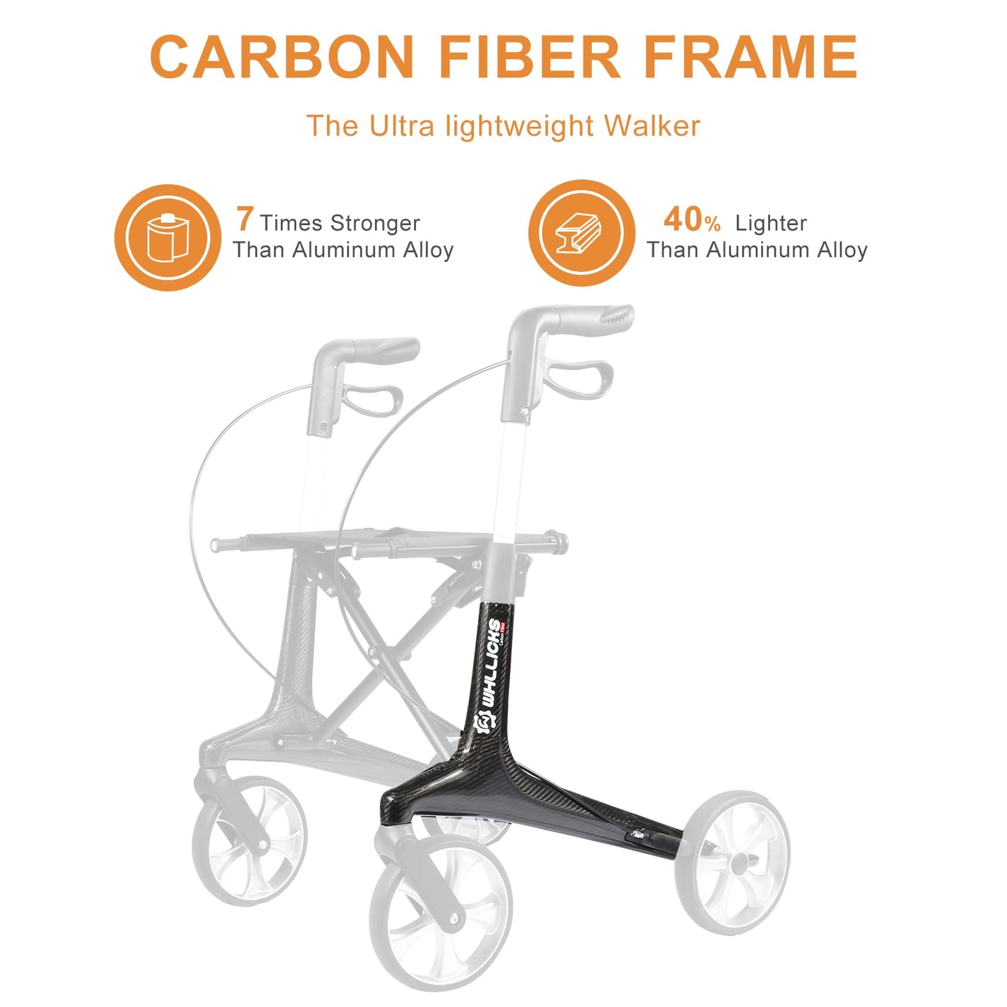 Carbon Walkers for Seniors,13lbs Lightweight Foldable Rollator