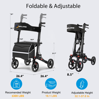 Rollator Walkers for Seniors with Seat, Foldable Durable
