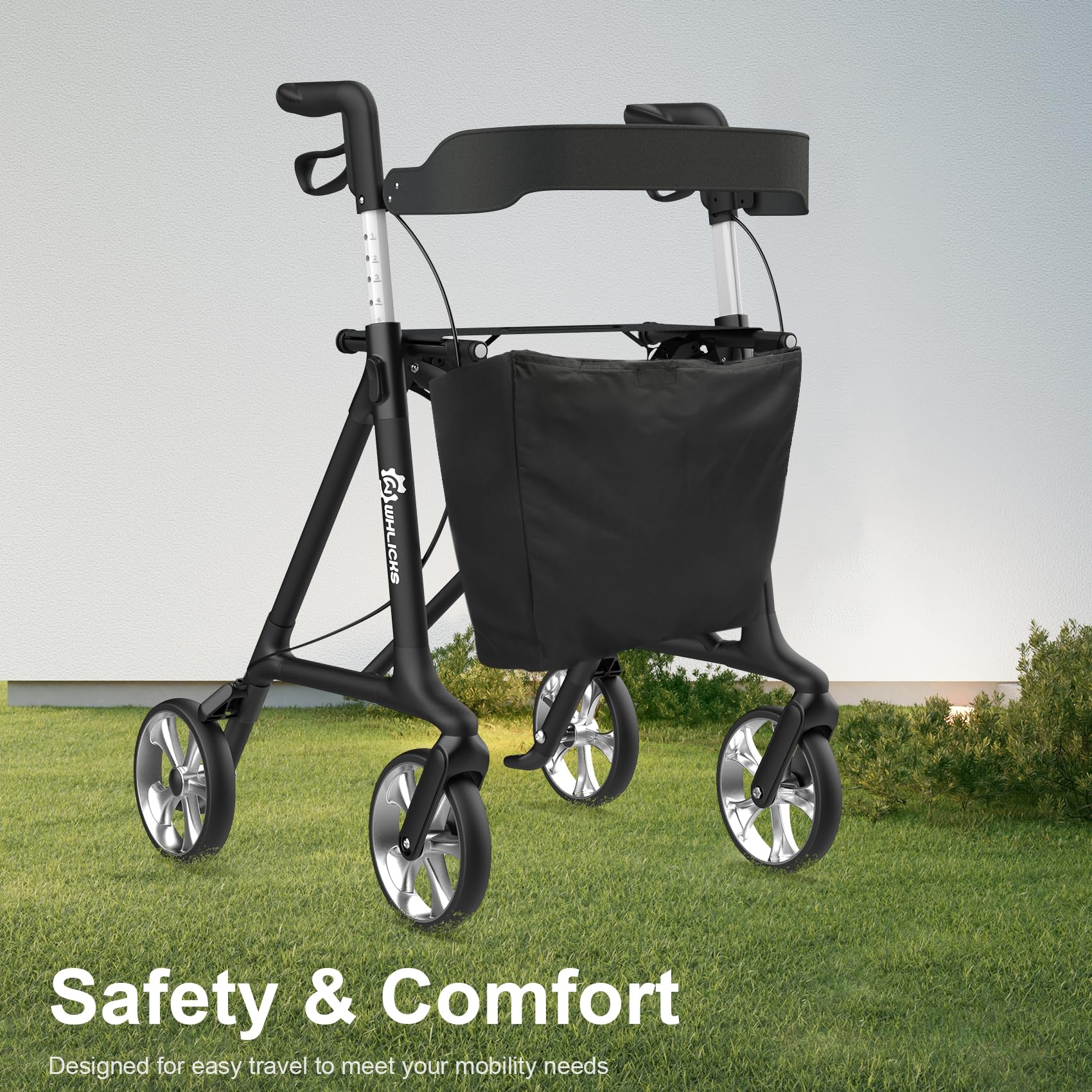 Heavy Duty Rollator Walker for Seniors, Lightweight 16 lbs, Foldable with Seat