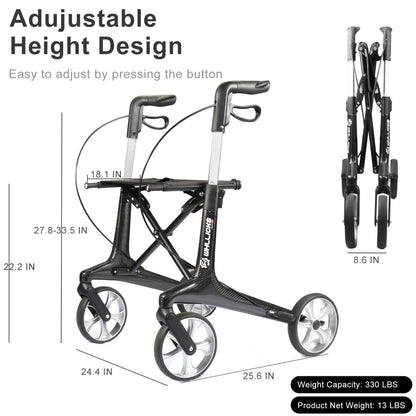 Carbon Walkers for Seniors,13lbs Lightweight Foldable Rollator